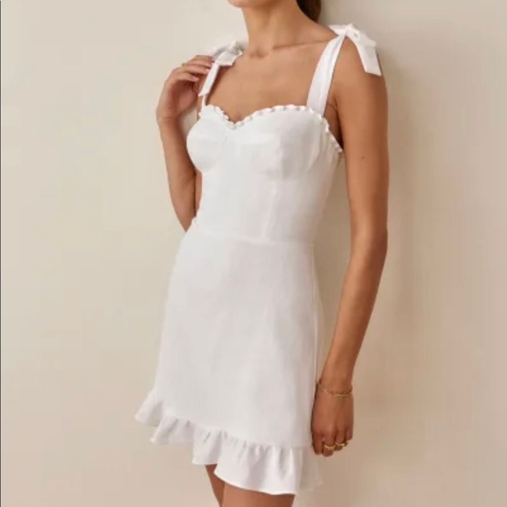 Reformation Desiree Linen Dress in White